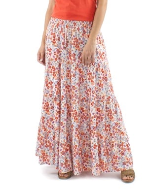 Fusta lungă Boemă Orange Free Size Pretty print - Img 1