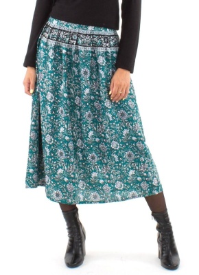 Fusta smarald cu flori boho-chic - Img 2
