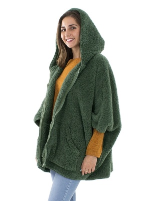 Jachetă Poncho kaki din polar - Img 3