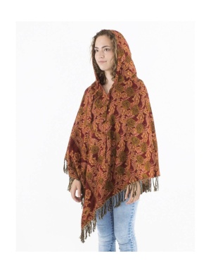 Poncho bordo cu model floral boem - Img 3