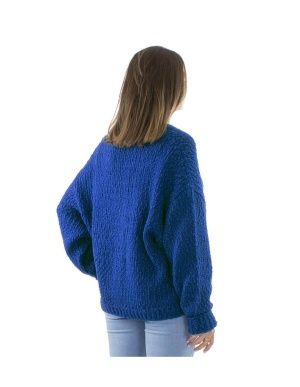 Pulover Blue tricotat stil jacheta - Img 3