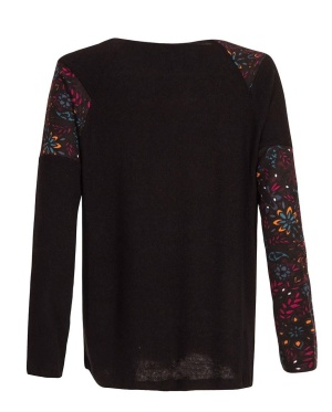 Pulover negru floral croi liliac - Img 3