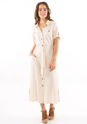 Rochie bej lunga stil camasa - Img 2