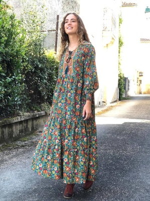 Rochie etnica smarald florala