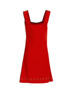 Rochie Hippie Chic roșie din bumbac cu print floricele - Img 2