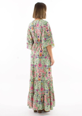 Rochie lunga kaki print acuarela - Img 3