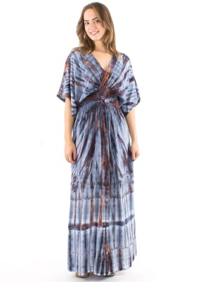 Rochie Maxi antracit Tie Dye cu maneci liliac - Img 2