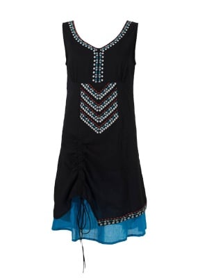 Rochie neagră din bumbac cu broderii etnice - Img 1