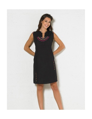 Rochie neagră din vâscoză cu broderii etnice - Img 2