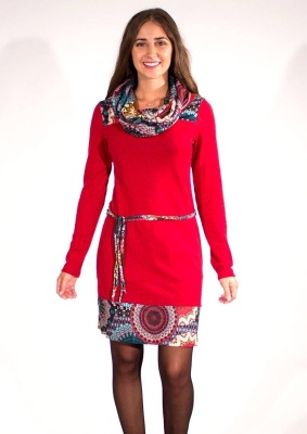 Rochie rosie iarna cu mandale - Img 2