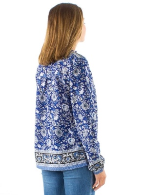 Bluza boema marine cu print "bujor" - Img 3