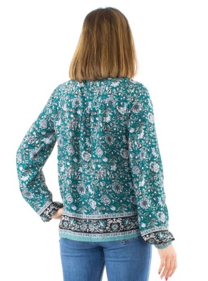Bluza boema smarald cu print "bujor" - Img 3