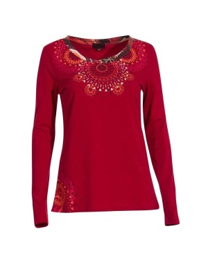 Bluza rosie bumbac cu mandale - Img 2