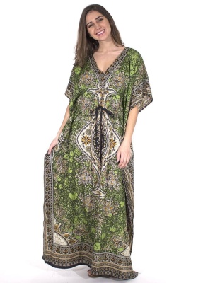 Caftan verde anis print indian - Img 1