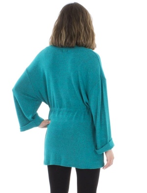 Cardigan tricot smarald cu guler - Img 2
