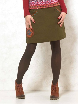 Fusta kaki cu broderie hippie-chic - Img 1