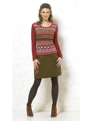 Fusta kaki cu broderie hippie-chic - Img 2
