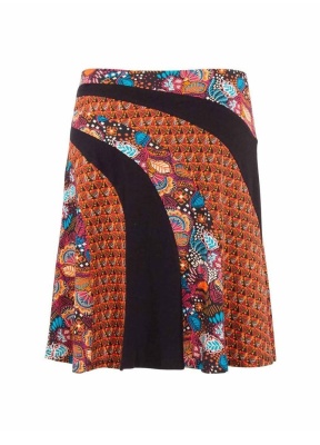 Fusta midi etnica neagra print patchwork - Img 3