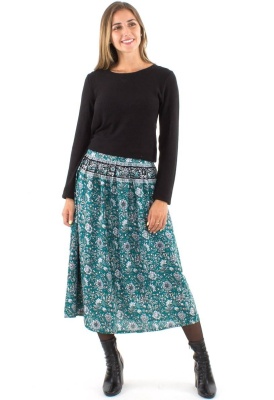 Fusta smarald cu flori boho-chic - Img 1