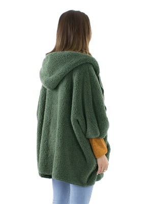 Jachetă Poncho kaki din polar - Img 5