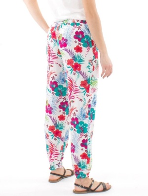 Pantaloni albi cu print tropical - Img 2