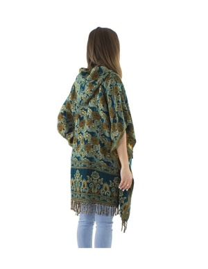 Poncho petrol Boho Style cu gluga - Img 4