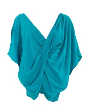 Poncho turquaz cu croi incrucisat - Img 2