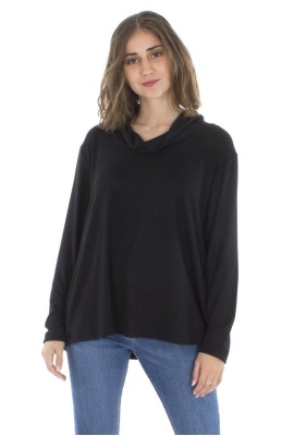 Pulover negru cu croi fluid - Img 1