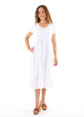 Rochie alba bumbac Boho Chic cu manecute - Img 2