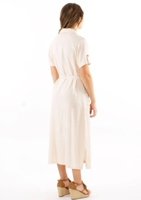 Rochie bej lunga stil camasa - Img 3