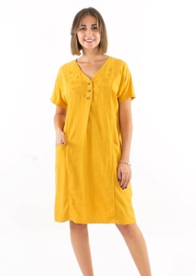 Rochie Boho galbena cu broderii spirala - Img 2