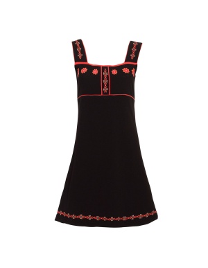 Rochie Hippie Chic neagră din bumbac cu print floricele - Img 1