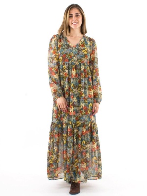 Rochie lunga kaki print Viana - Img 1