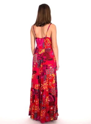 Rochie lunga rosie print etnic - Img 2