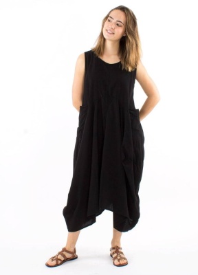 Rochie neagra bumbac croi asimetric - Img 1