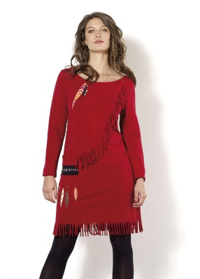 Rochie roșie Etnic Chic cu modele colorate - Img 2