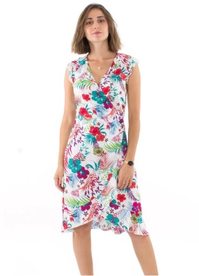 Rochie wrap cu imprimeu tropical - Img 1
