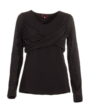 Bluza neagra bumbac cu croi wrap - Img 1