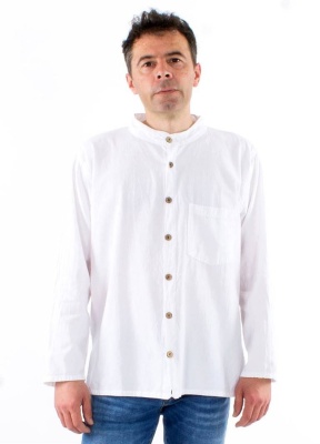 Camasa alba unisex bumbac guler tunica - Img 3