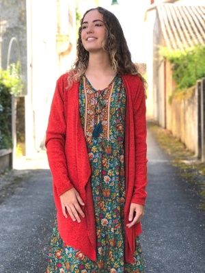 Cardigan asimetric tricot rosu - Img 1