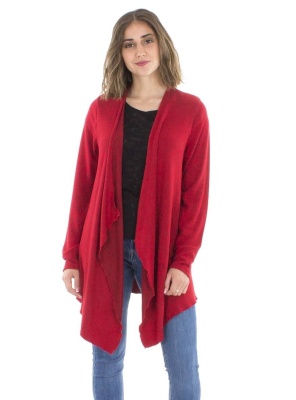Cardigan asimetric tricot rosu - Img 3