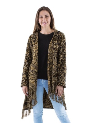 Cardigan negru asimetric print Cashmere - Img 1