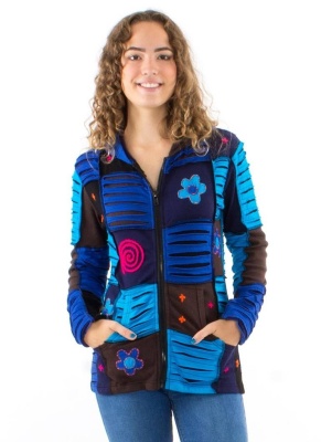 Hanorac blue bumbac cu motive etnice multicolore - Img 2