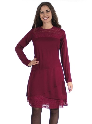 Rochie bordeaux chic dantelata - Img 1