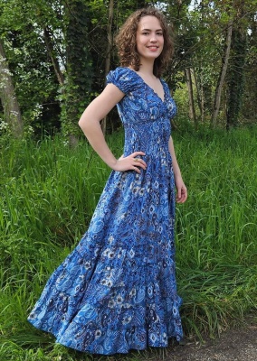 Rochie denim imprimeu boem - Img 1