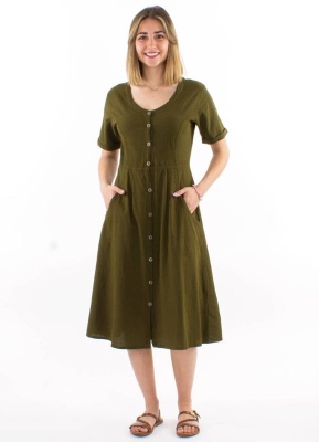 Rochie kaki bumbac cu nasturi - Img 3