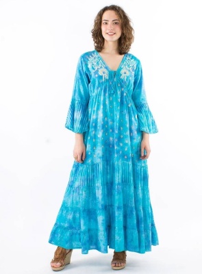 Rochie lunga Boho Chic voal bumbac nuanta menta - Img 1