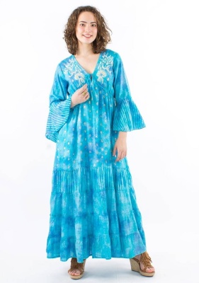 Rochie lunga Boho Chic voal bumbac nuanta menta - Img 2