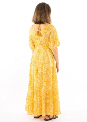 Rochie lunga galbena print aztec pastel - Img 2