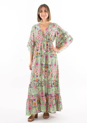 Rochie lunga kaki print acuarela - Img 1